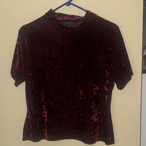 Forever 21 Short Sleeve Velvet Top - Deep Red
